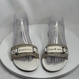 VTG 90s Y2K Bebe Beige Monogram Slide Sandals White Leather Flats Women’s 7.5